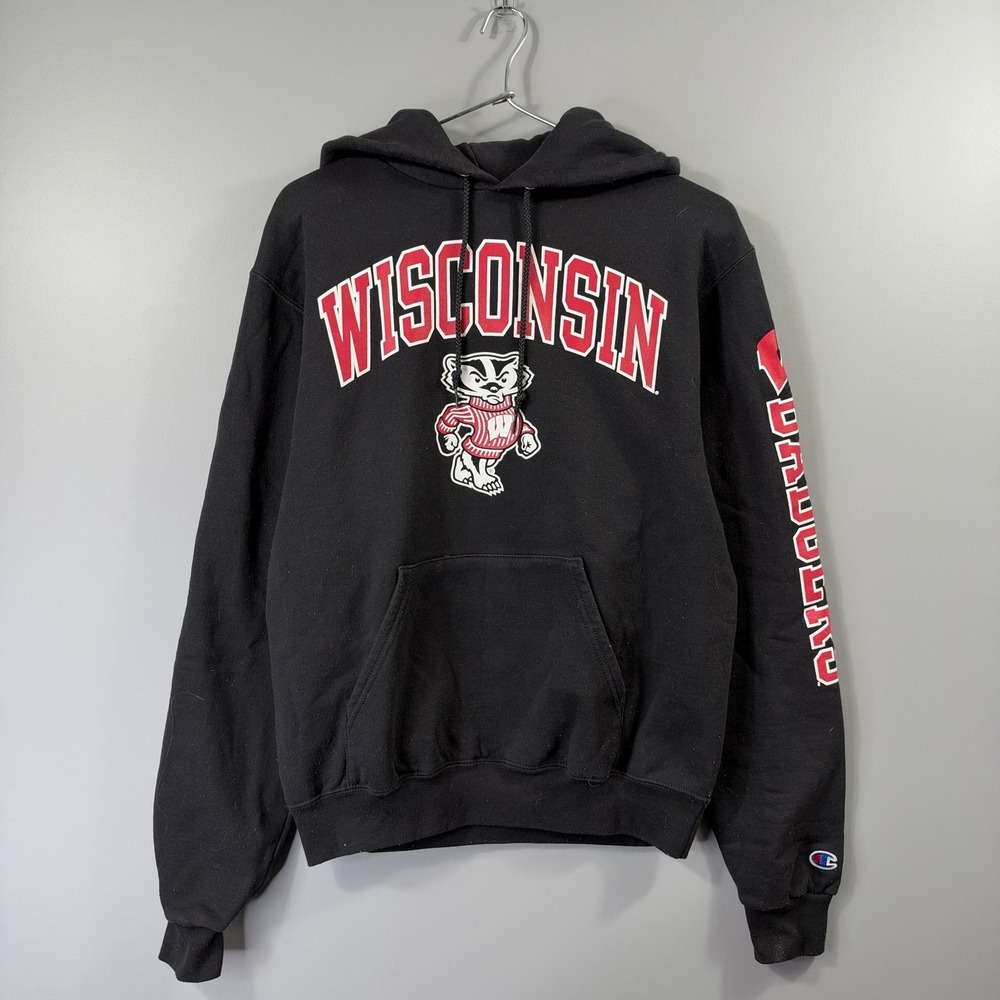 Wisconsin Badgers Hoodie Sweatshirt Mens Small Black NCAA Champion Fleece